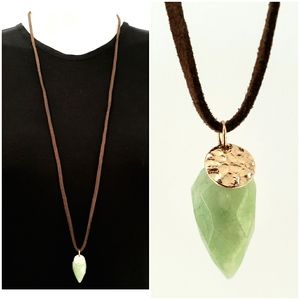 NEW Faux Jade Tear Drop Pendant Necklace